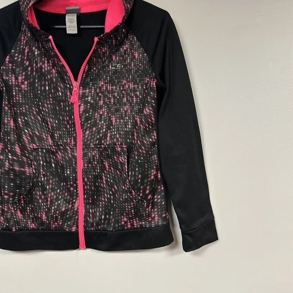CHAMPION TEEN HOODED FULL ZIP JACKET LIGHTWEIGHT, BLACK & PINK, X L(14-16)